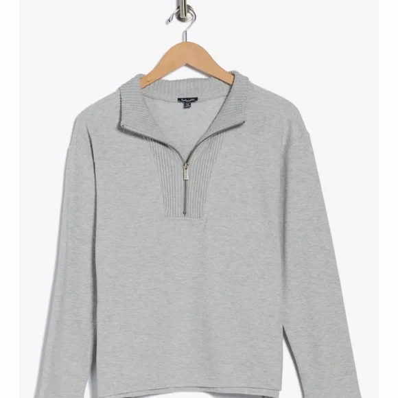 Splendid Heather Grey Ribbed Half-Zip Sweater - Picture 4 of 11